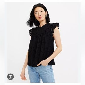 LOFT Eyelet Smocked Top - Black